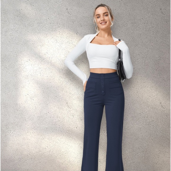 Halara high waisted button multiple pockets straight leg casual pants SIZE XS - Picture 2 of 13